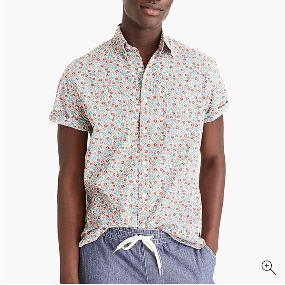 J.Crew Short-sleeve stretch Secret Wash shirt in white floral Size Large - Picture 1 of 8
